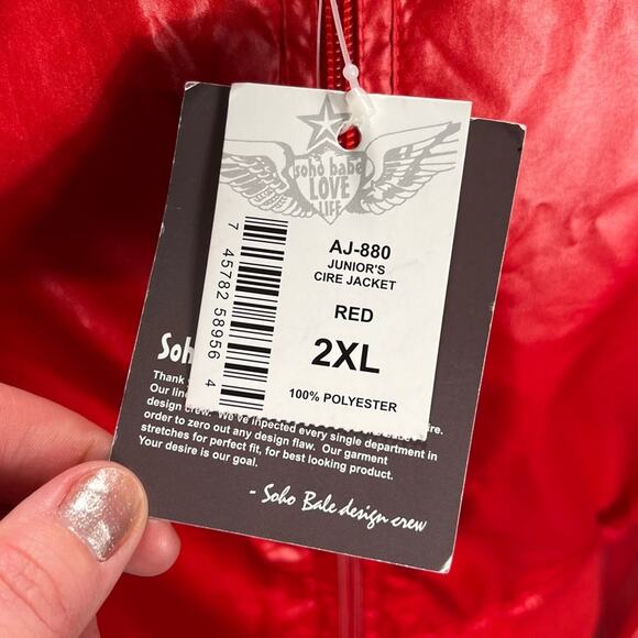 NWT SOHO BABE LOVE | Red Zip Up Bomber Jacket | Women's 2XL - Picture 10 of 11